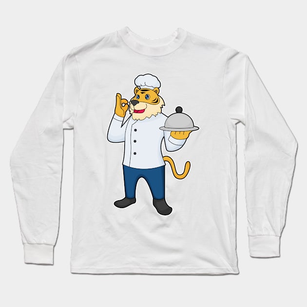 Tiger Cook Chef hat Platter Long Sleeve T-Shirt by Markus Schnabel